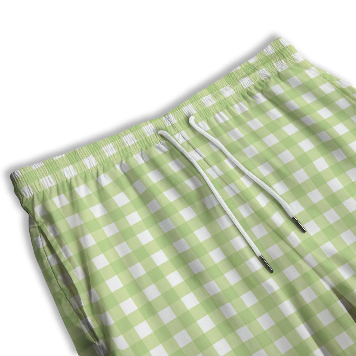 White And Green Check Print Pattern Men's Athletic Shorts - Image 3