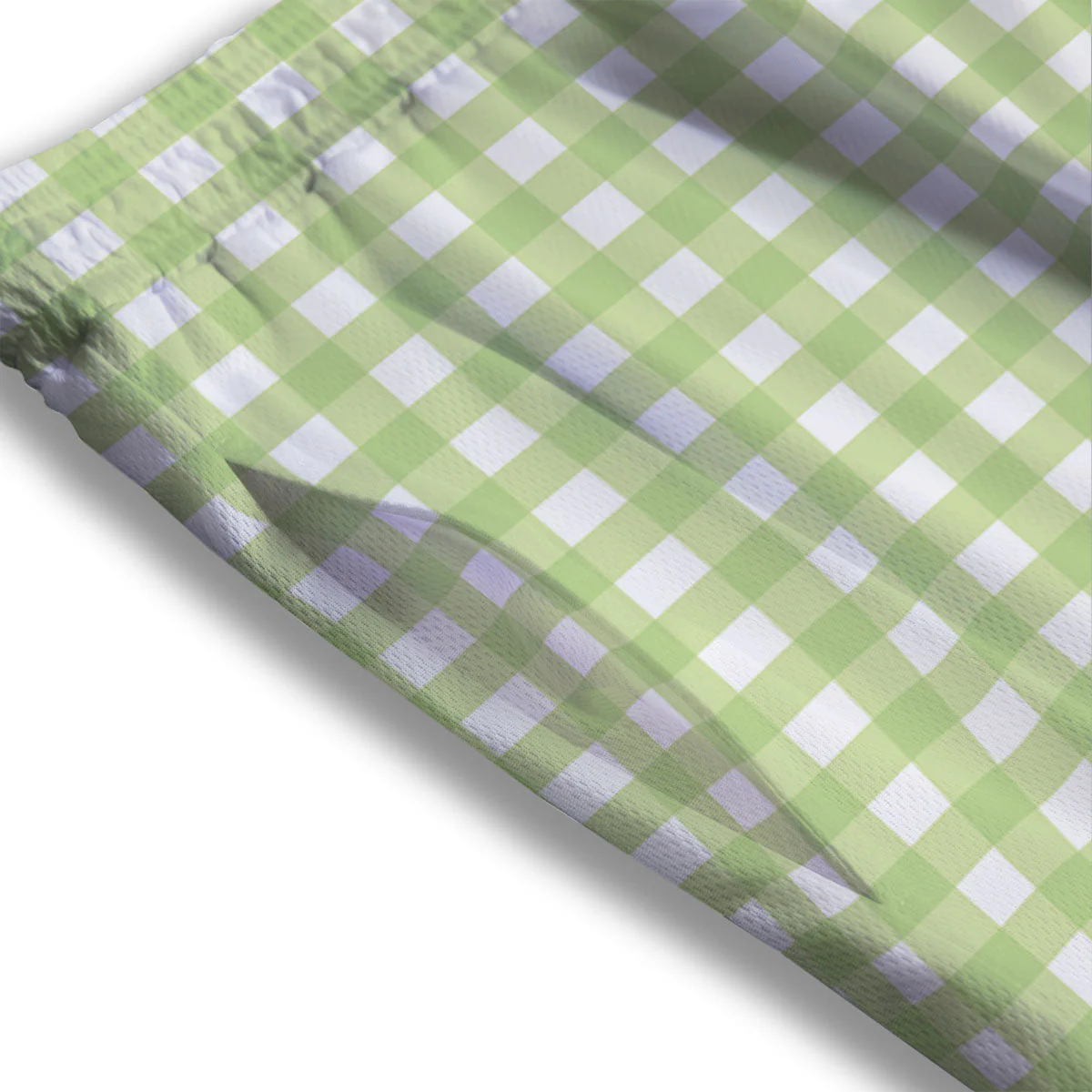 White And Green Check Print Pattern Mesh Shorts - Image 3