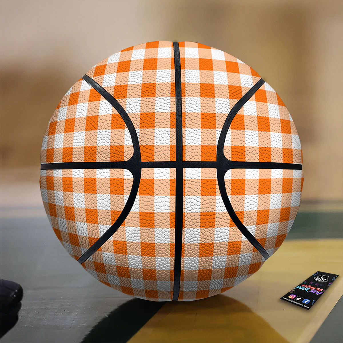 White And Orange Check Print Pattern Basketball