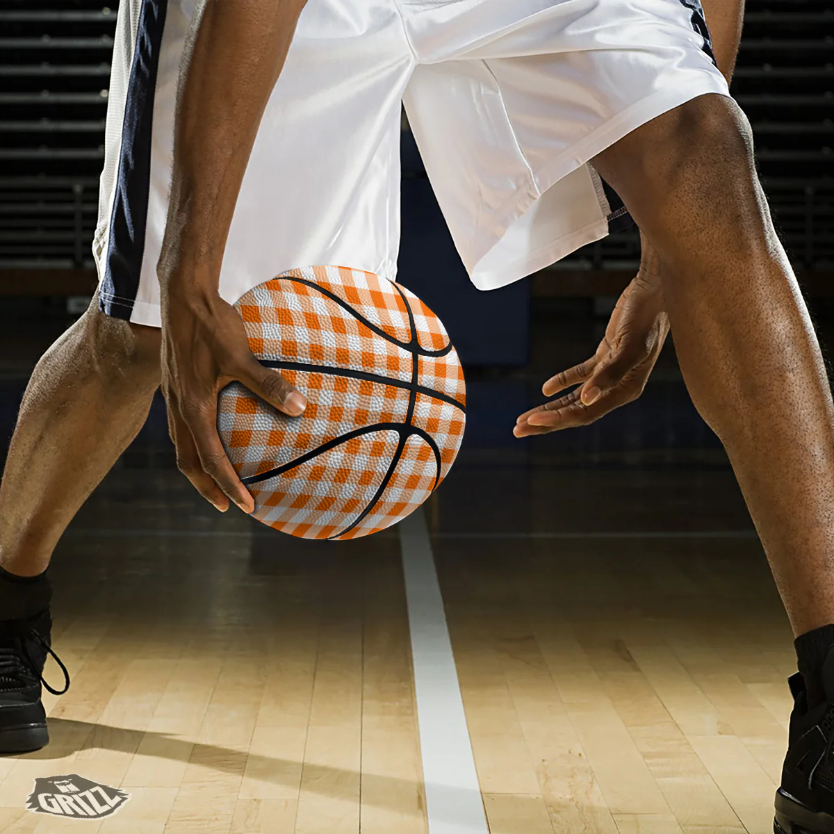 White And Orange Check Print Pattern Basketball - Image 3