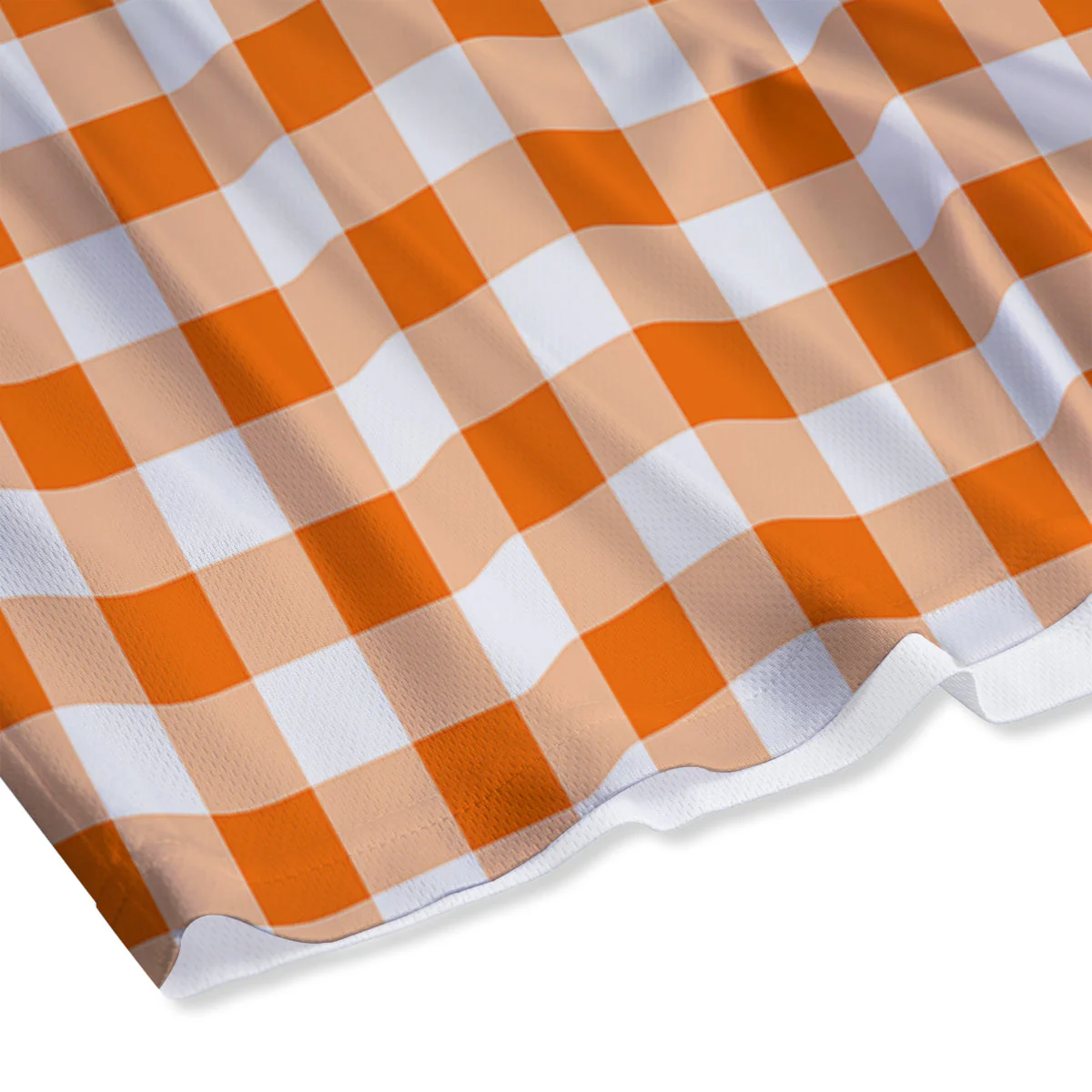 White And Orange Check Print Pattern Mesh Shorts - Image 4