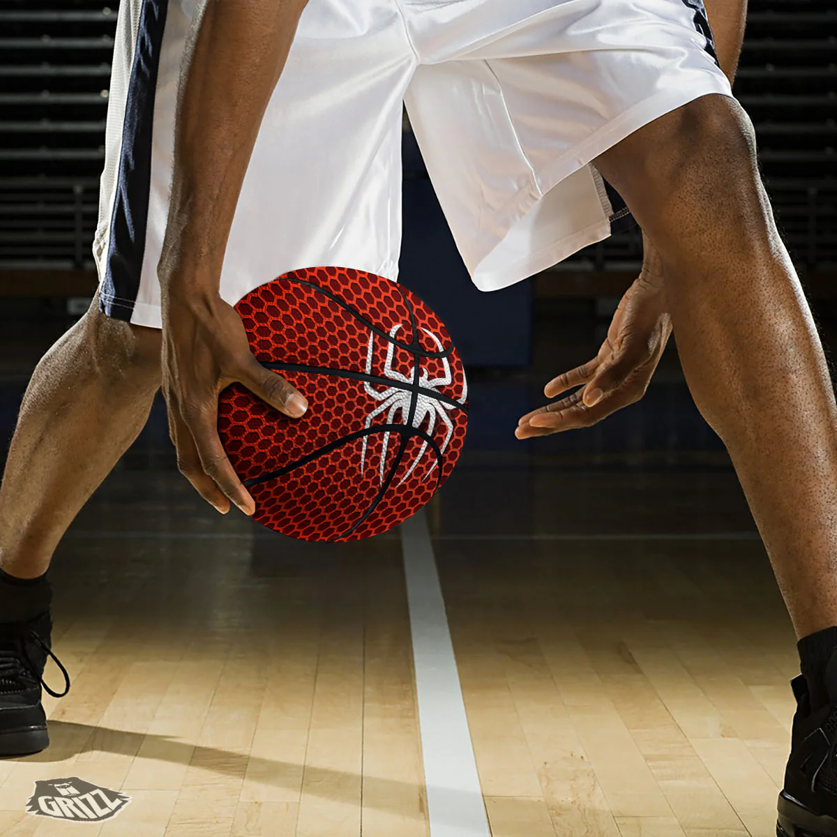 White And Red Spider Print Basketball - Image 3