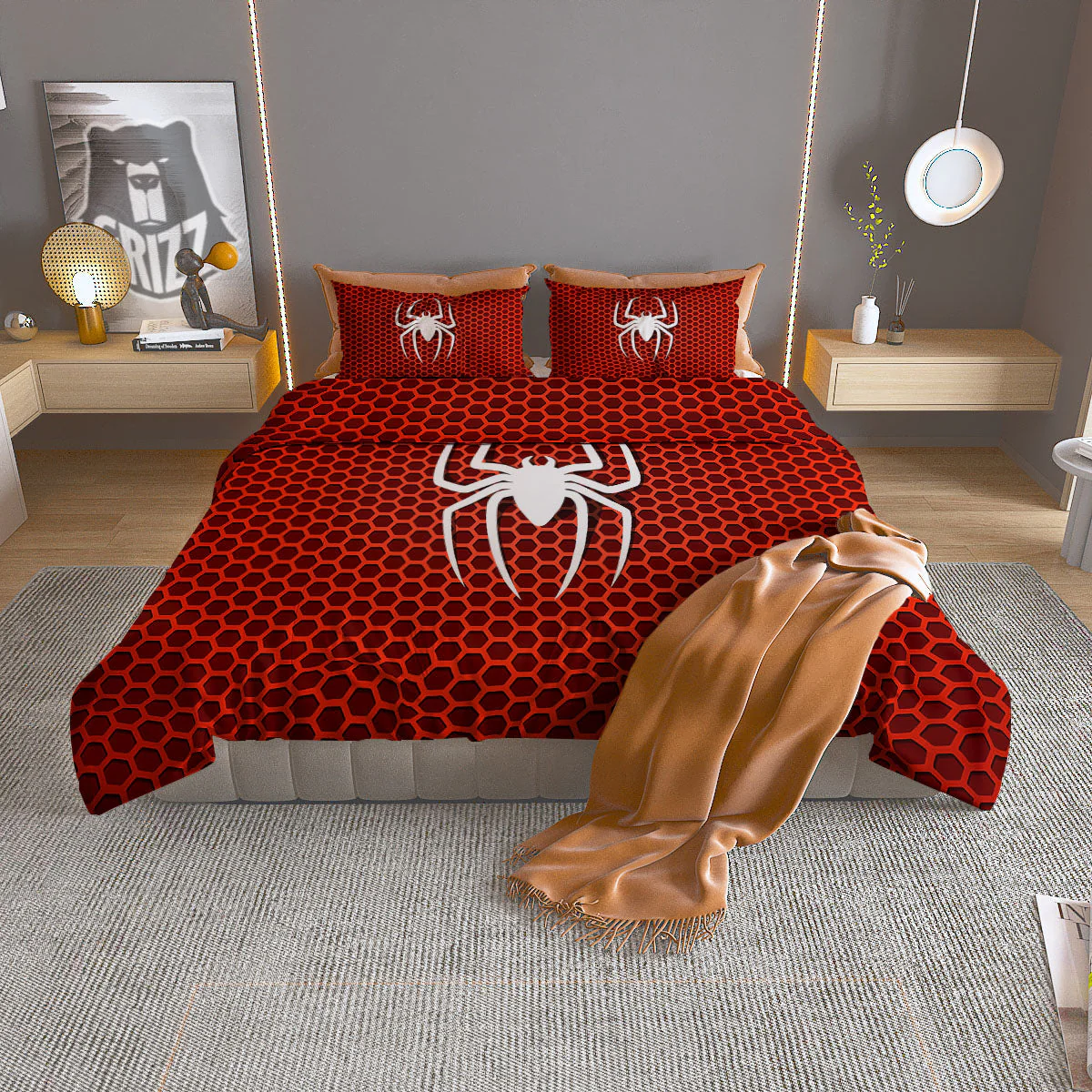 White And Red Spider Print Duvet Cover Bedding Set