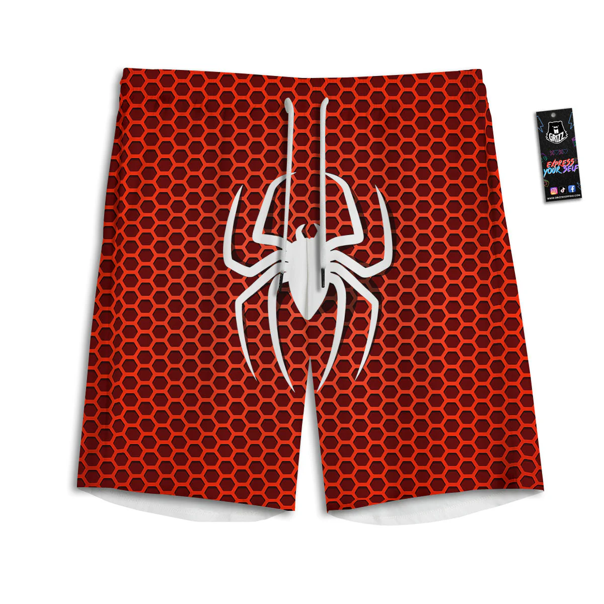 White And Red Spider Print Men's Athletic Shorts