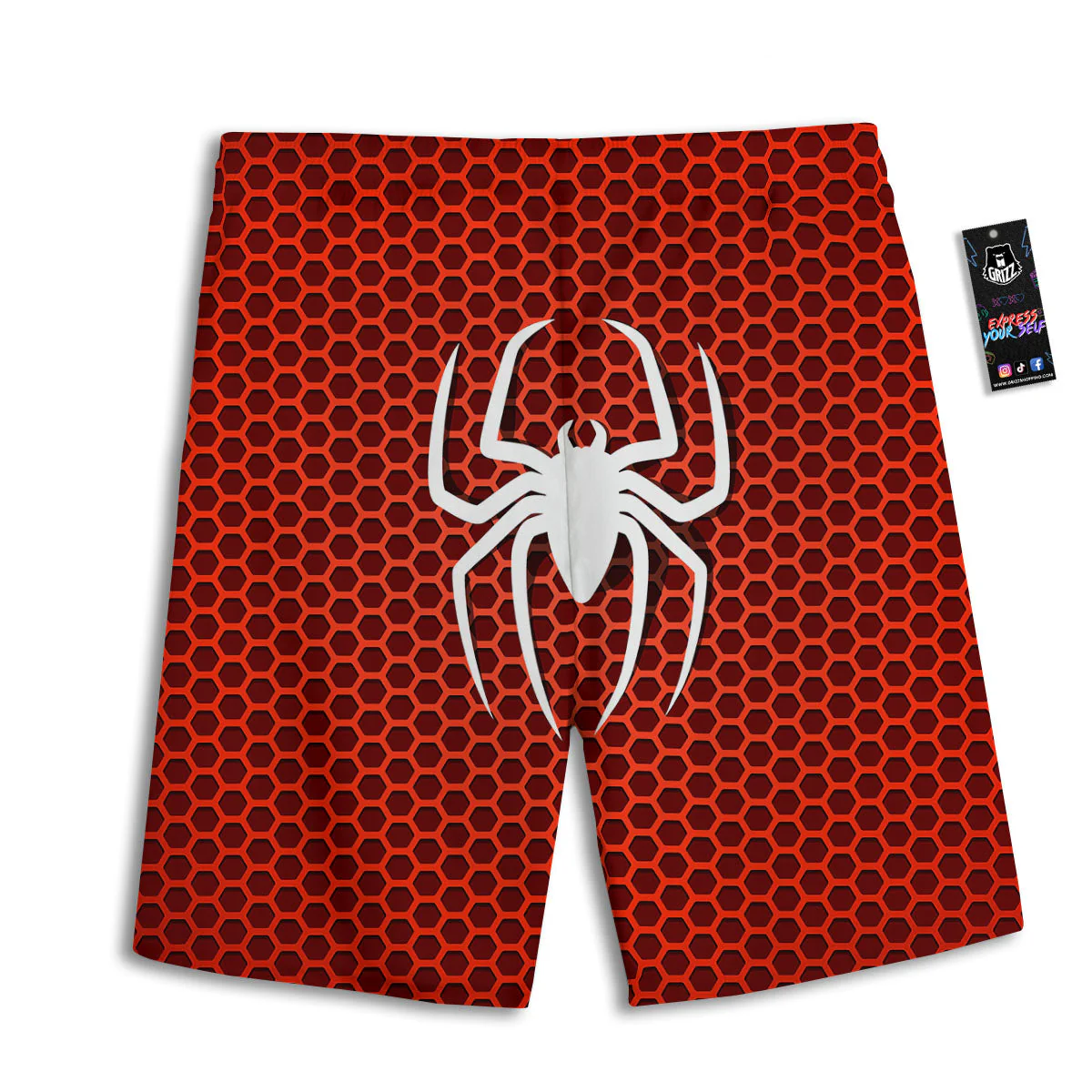 White And Red Spider Print Men's Athletic Shorts - Image 2
