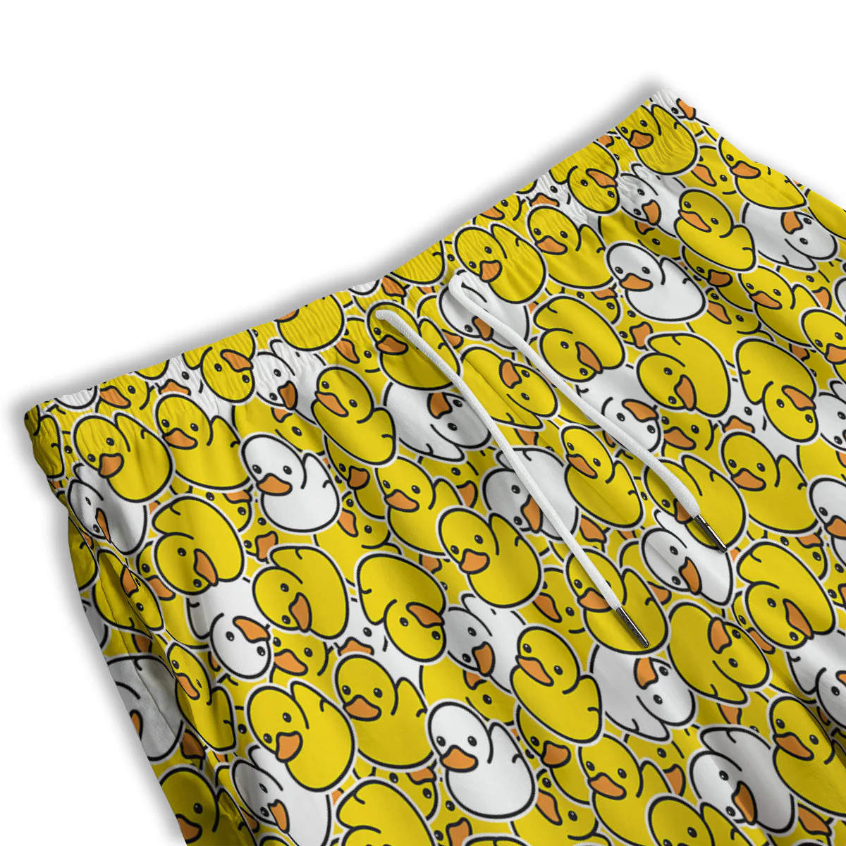 White And Yellow Duck Rubber Print Pattern Men's Athletic Shorts - Image 3