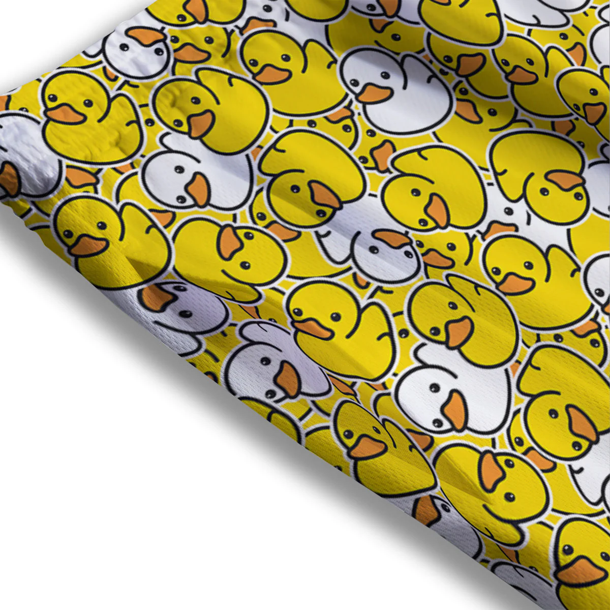 White And Yellow Duck Rubber Print Pattern Mesh Shorts - Image 3