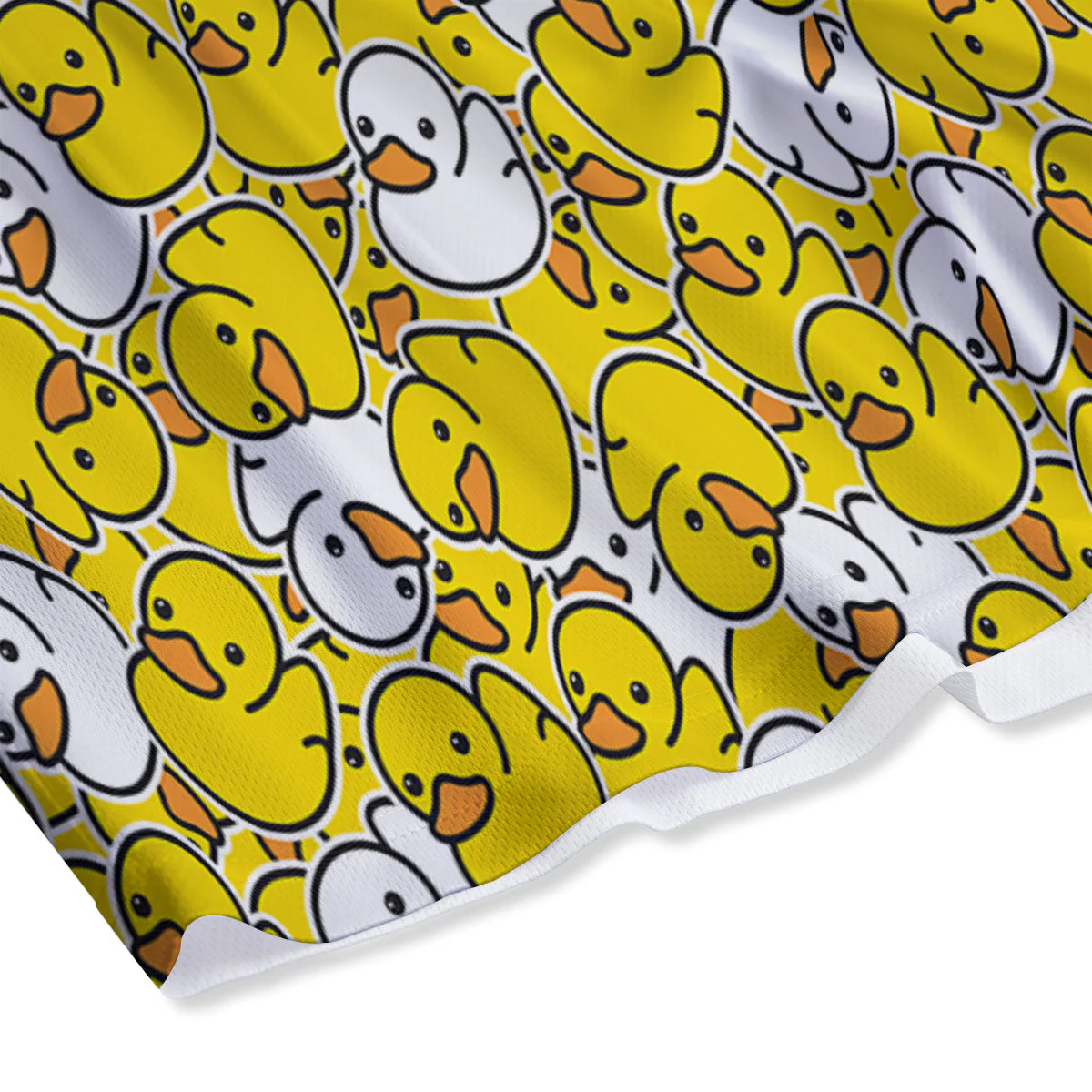 White And Yellow Duck Rubber Print Pattern Mesh Shorts - Image 4