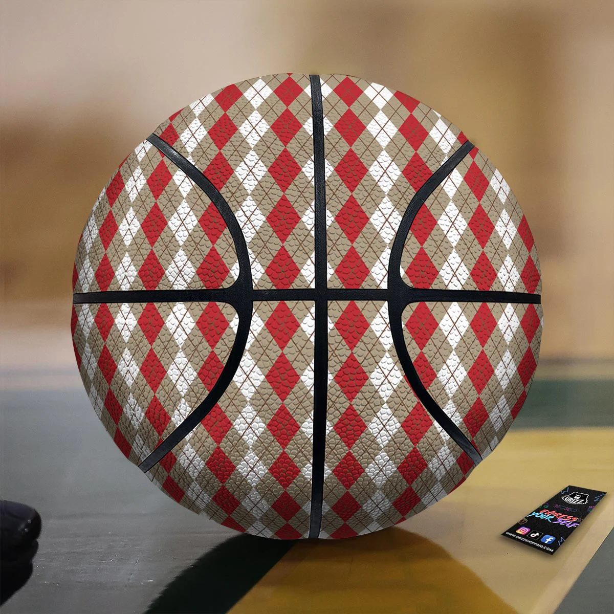 White Argyle And Beige Red Print Pattern Basketball