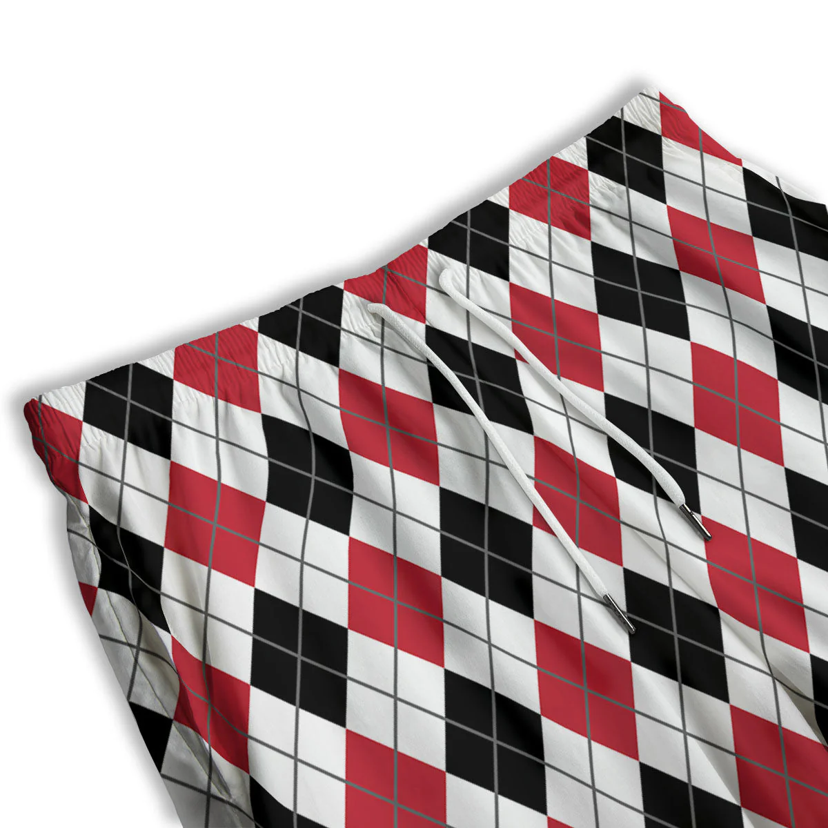 White Argyle And Black Red Print Men's Athletic Shorts - Image 3
