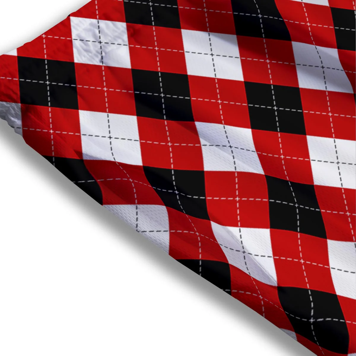 White Argyle And Black Red Print Pattern Mesh Shorts - Image 3