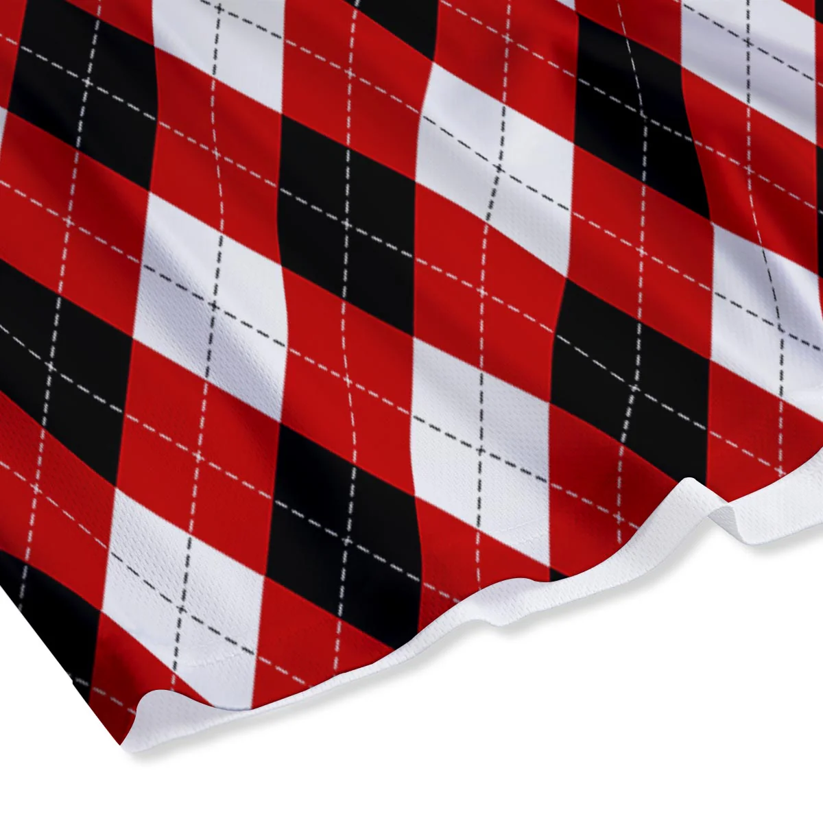 White Argyle And Black Red Print Pattern Mesh Shorts - Image 4