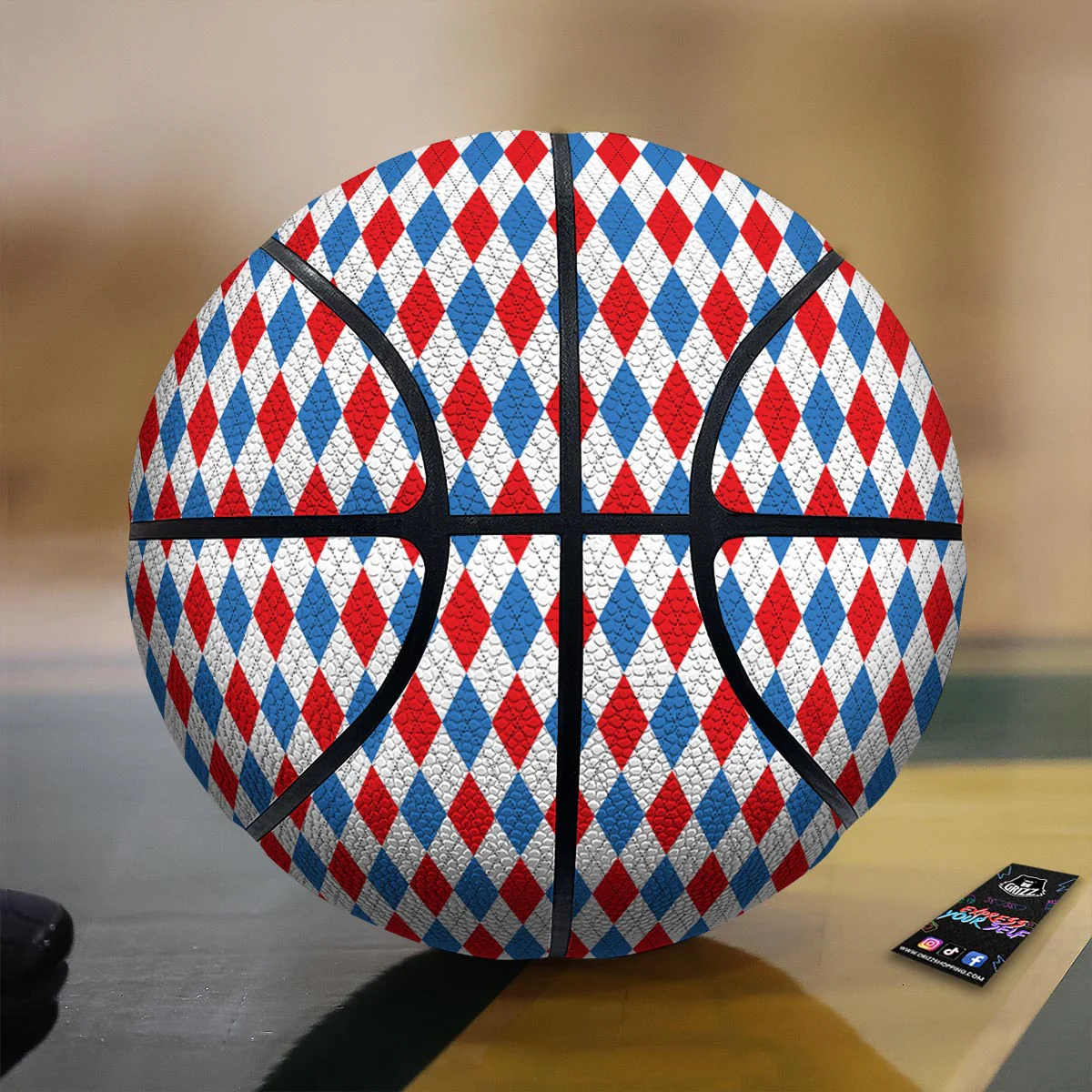White Argyle And Blue Red Print Pattern Basketball