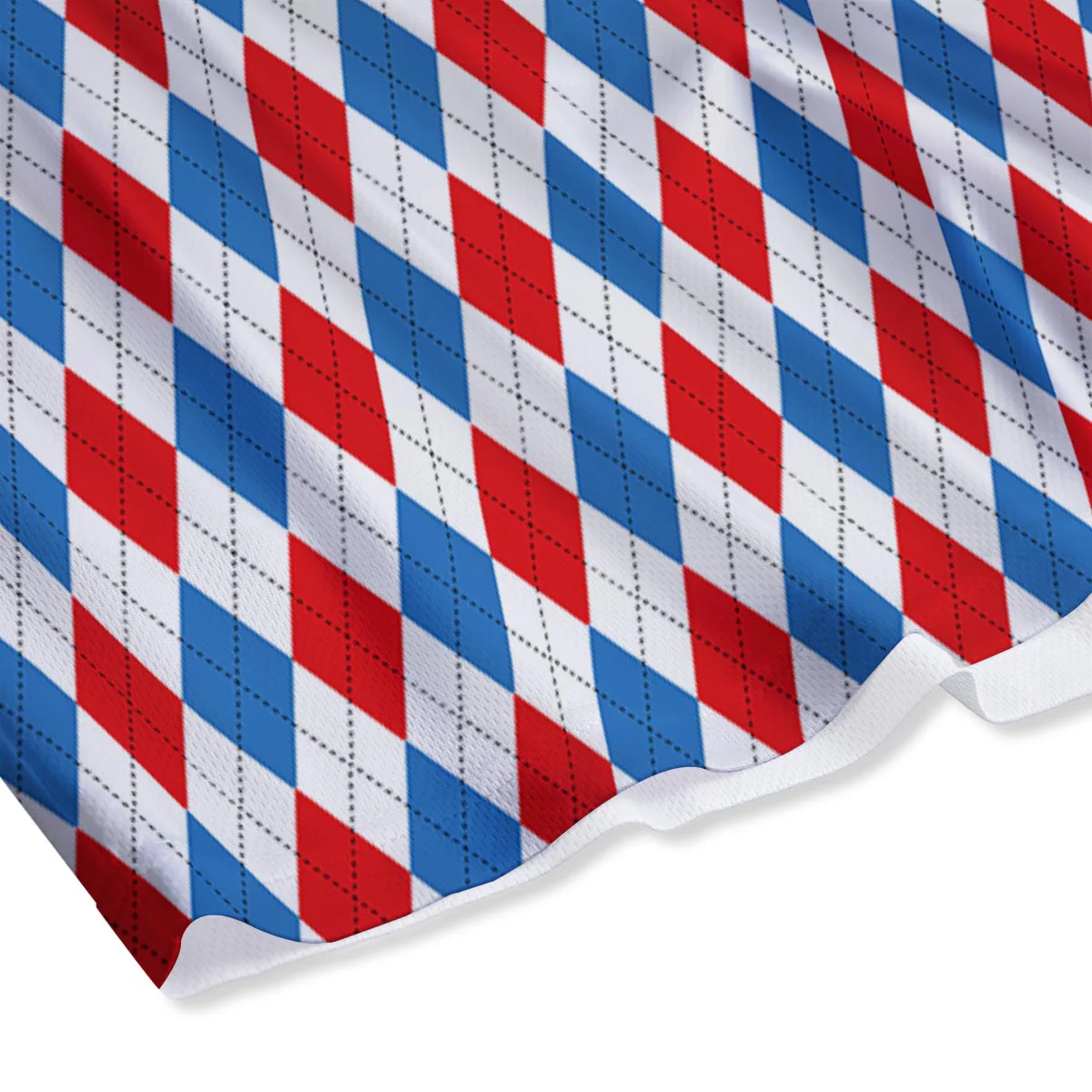 White Argyle And Blue Red Print Pattern Mesh Shorts - Image 4