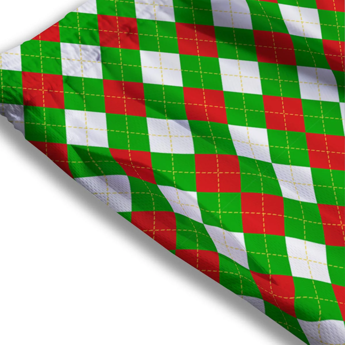 White Argyle And Green Red Print Pattern Mesh Shorts - Image 3