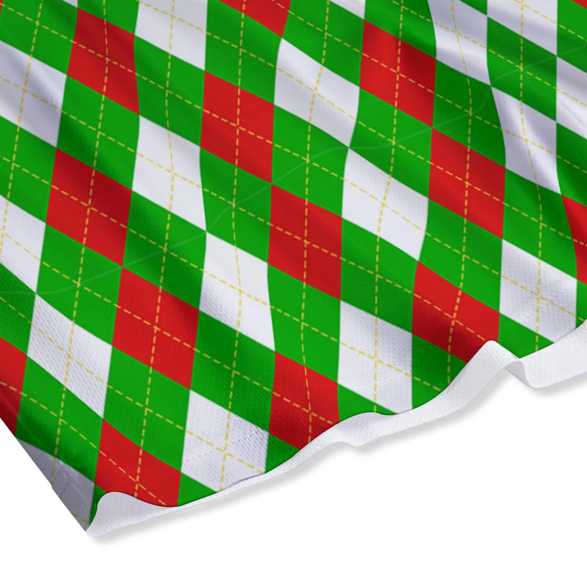 White Argyle And Green Red Print Pattern Mesh Shorts - Image 4