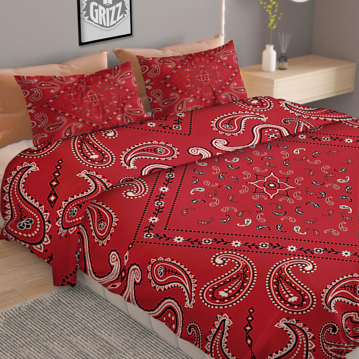 White Bandana And Black Red Print Duvet Cover Bedding Set - Image 2