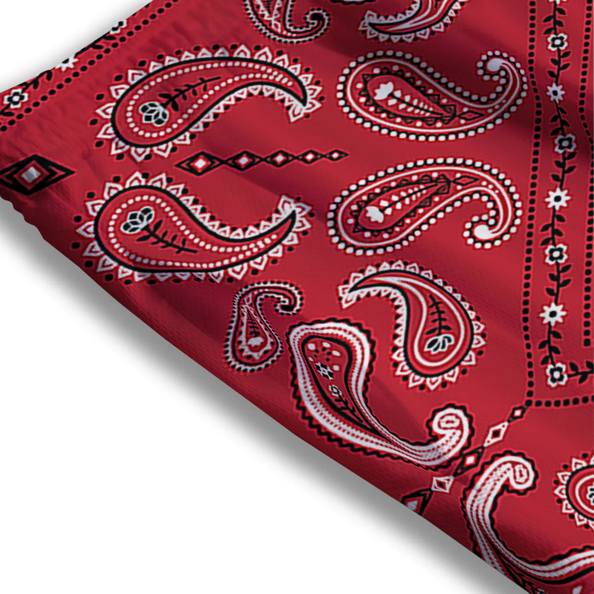 White Bandana And Black Red Print Mesh Shorts - Image 3