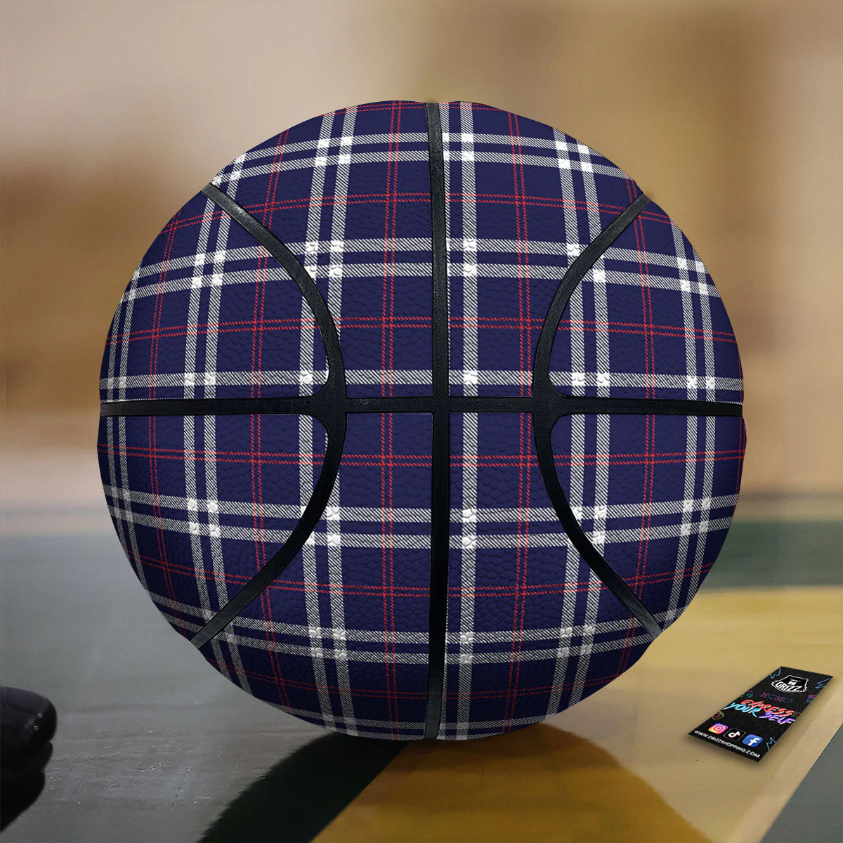 White Blue And Red Tartan Print Pattern Basketball