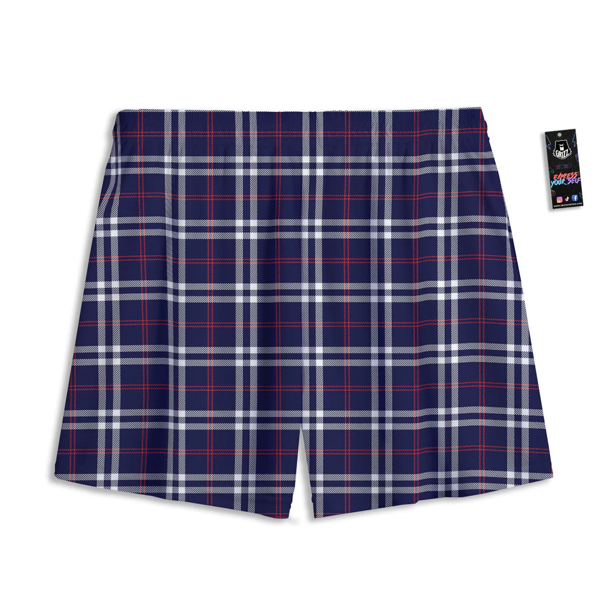 White Blue And Red Tartan Print Pattern Mesh Shorts - Image 2