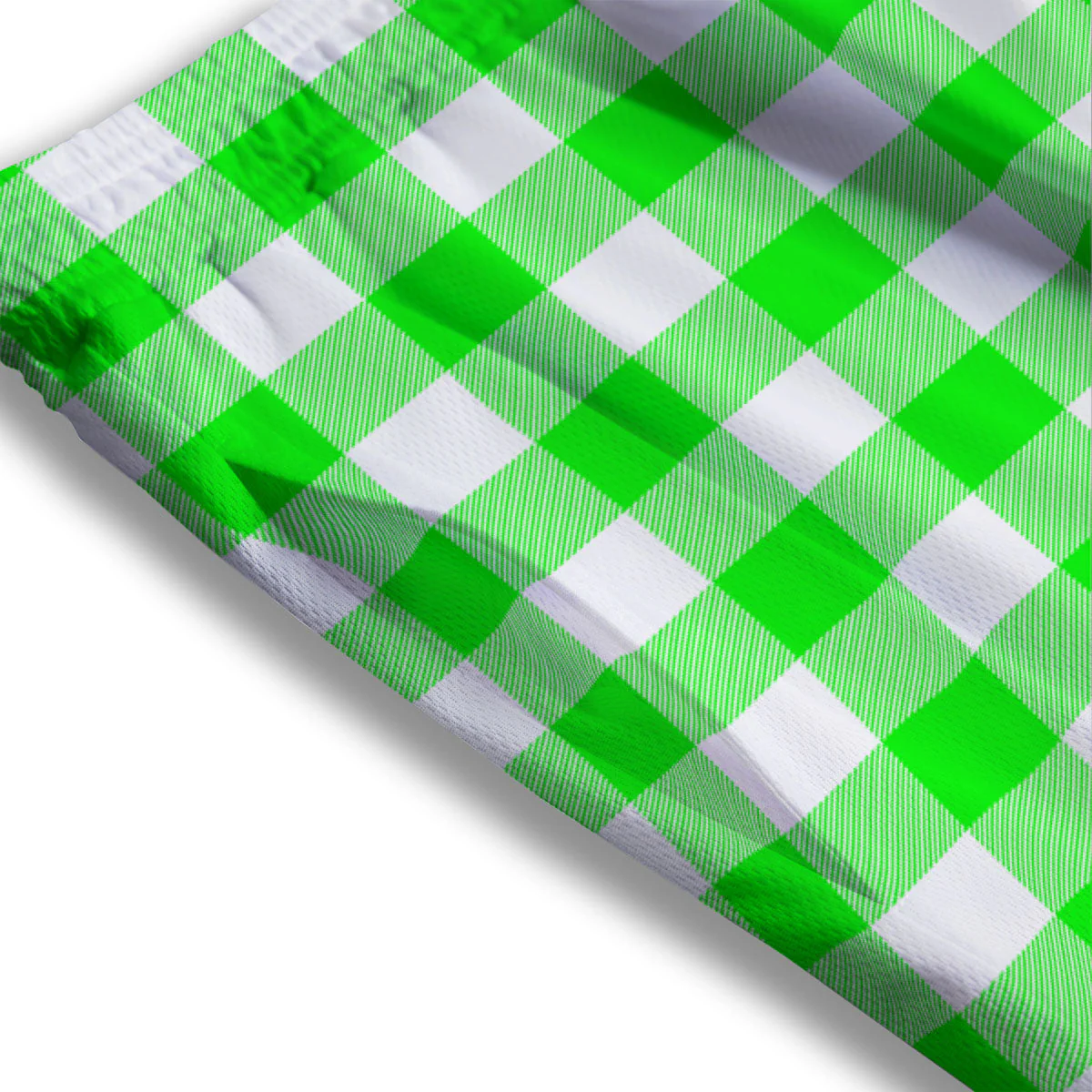 White Buffalo Check And UFO Green Print Pattern Mesh Shorts - Image 3