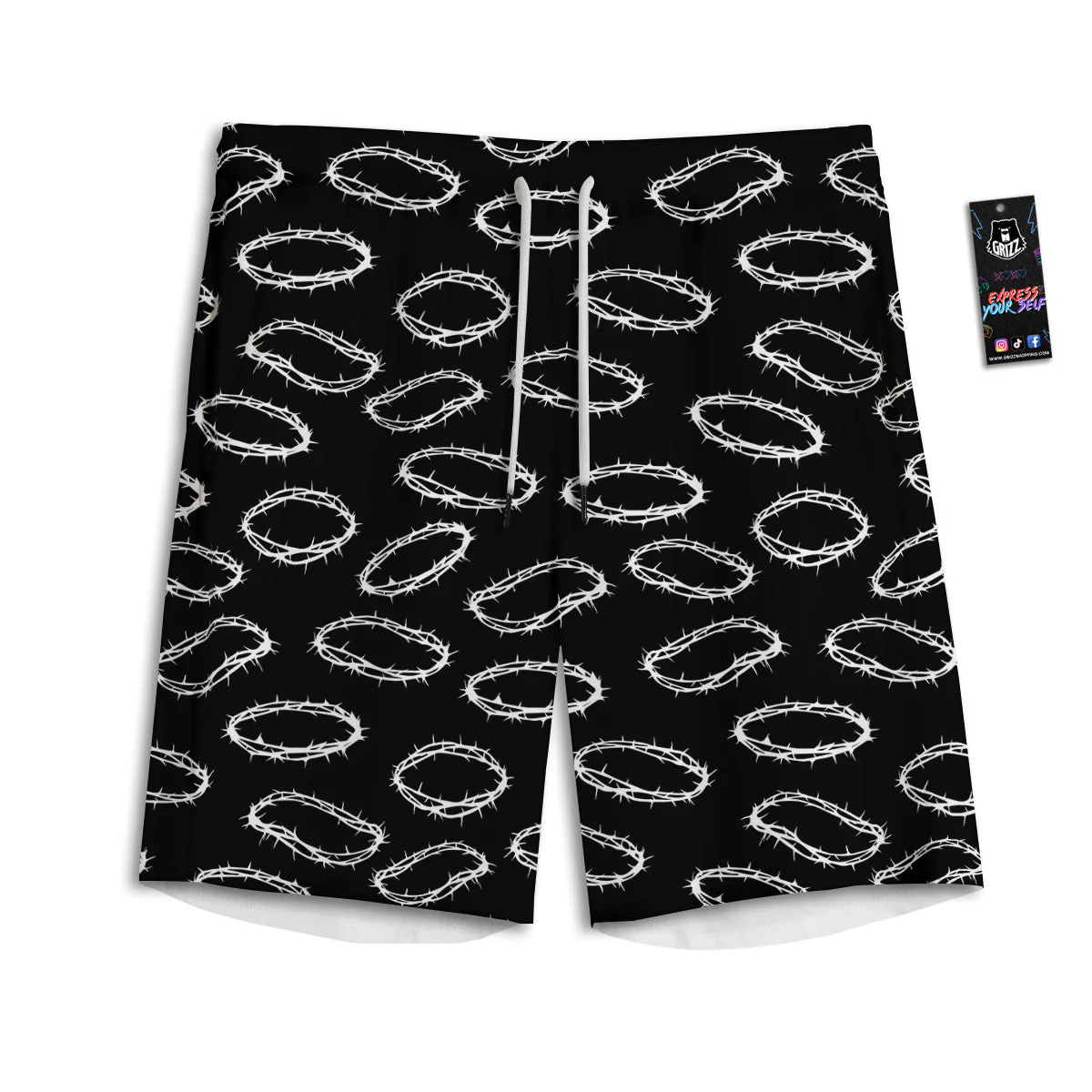 White Crown Of Thorns Print Pattern Men's Athletic Shorts