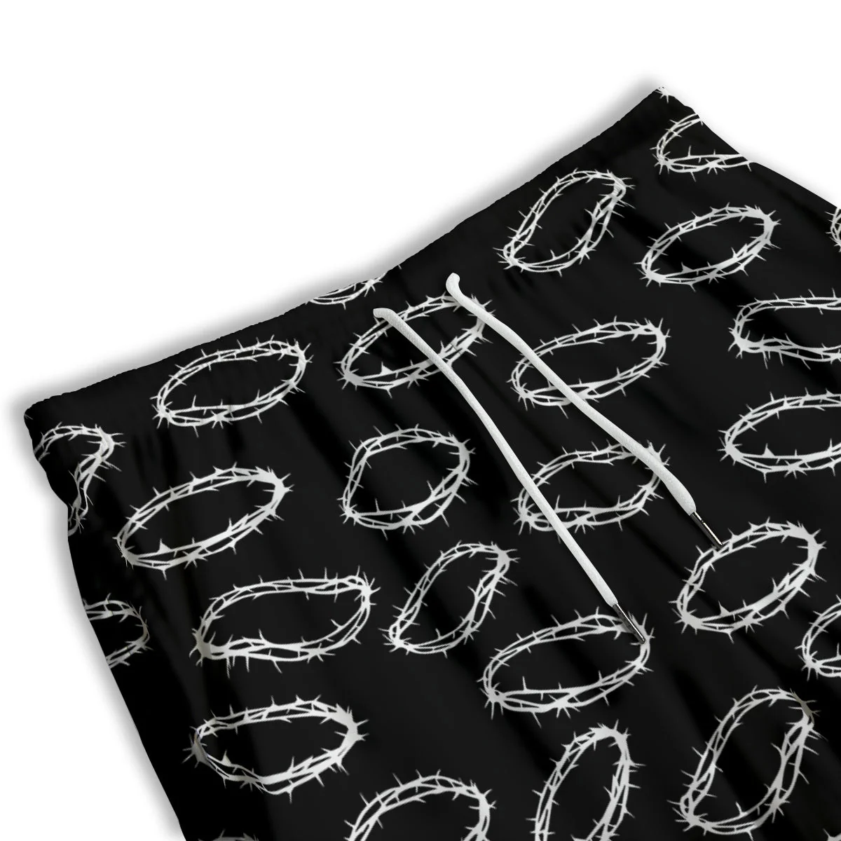 White Crown Of Thorns Print Pattern Men's Athletic Shorts - Image 3