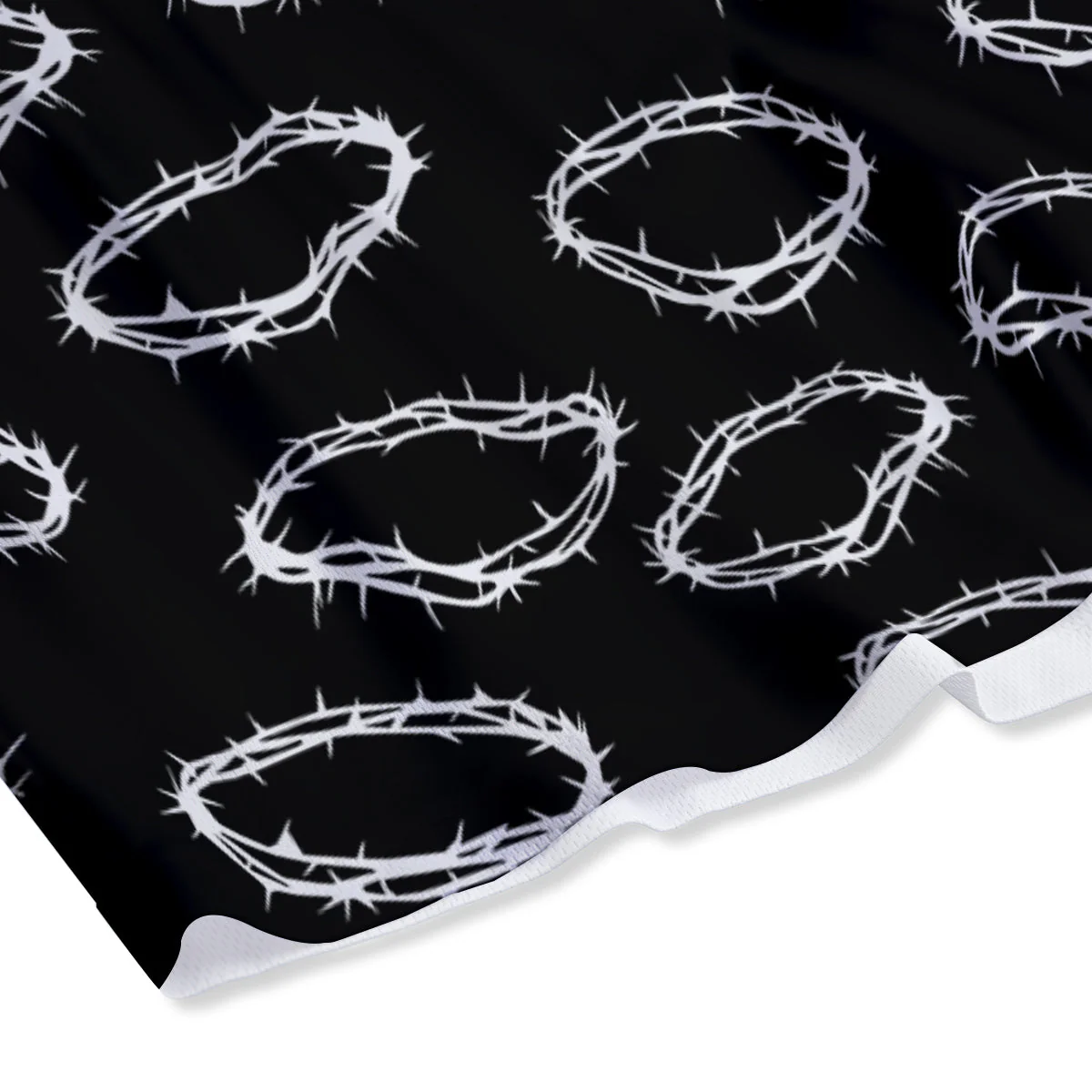 White Crown Of Thorns Print Pattern Mesh Shorts - Image 4