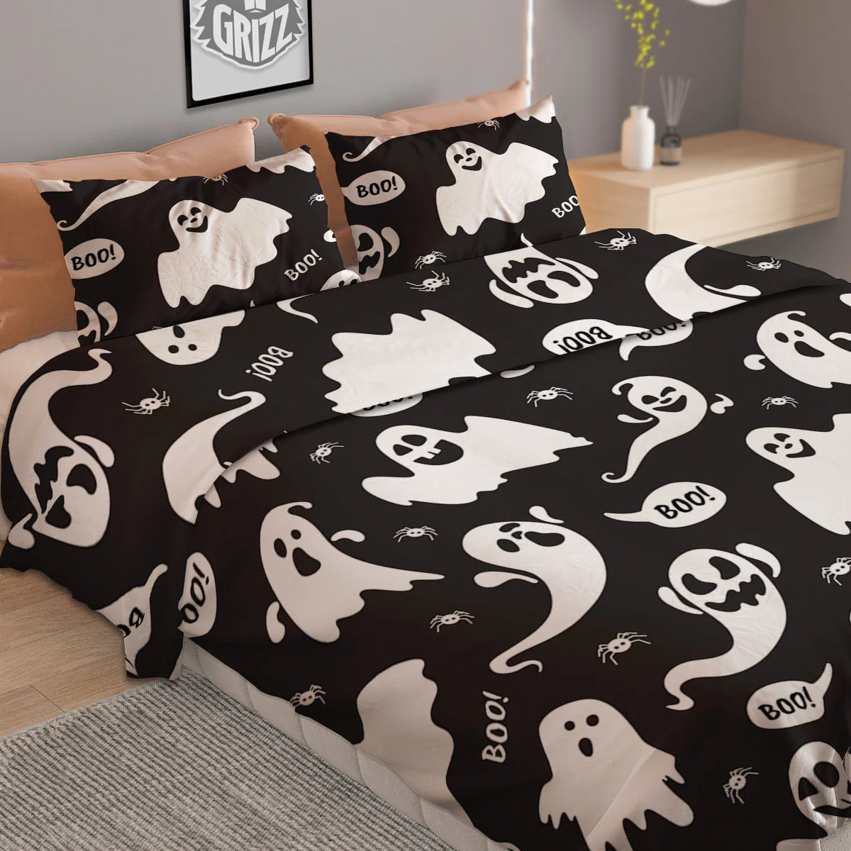 White Ghost Print Pattern Duvet Cover Bedding Set - Image 2
