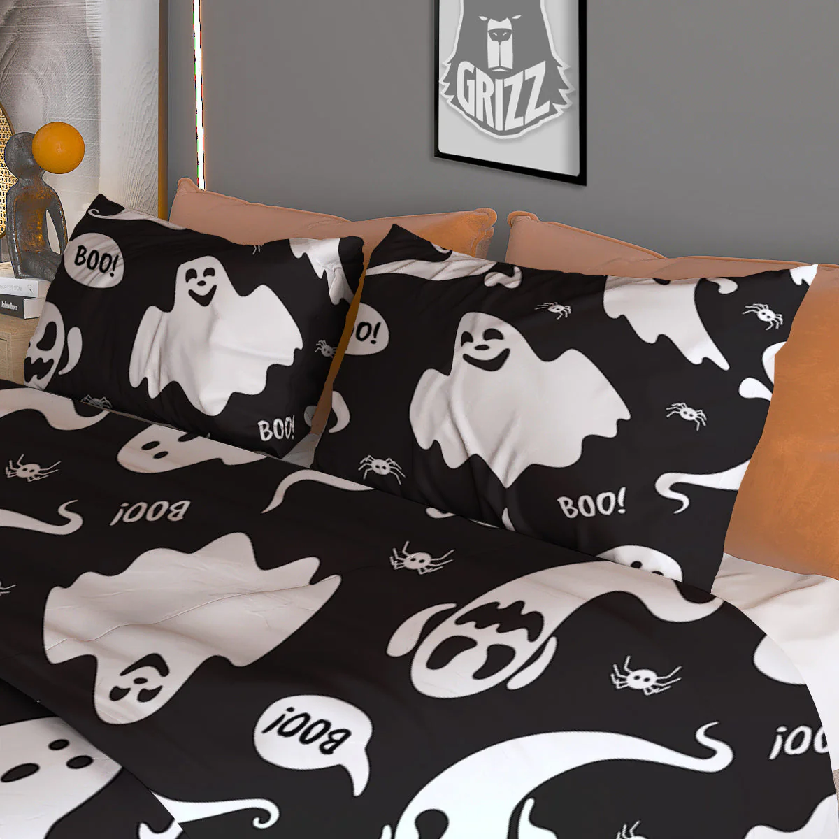 White Ghost Print Pattern Duvet Cover Bedding Set - Image 3