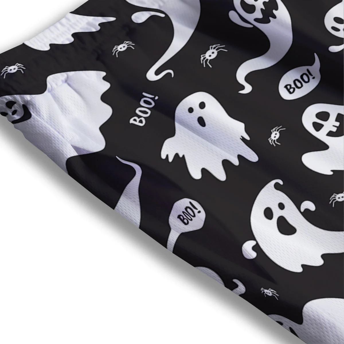 White Ghost Print Pattern Mesh Shorts - Image 3