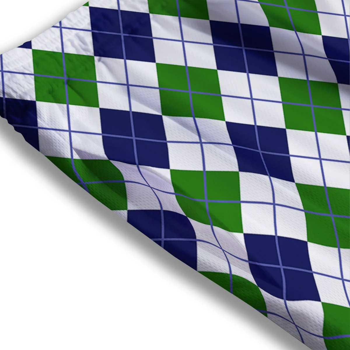 White Green And Navy Argyle Print Mesh Shorts - Image 3