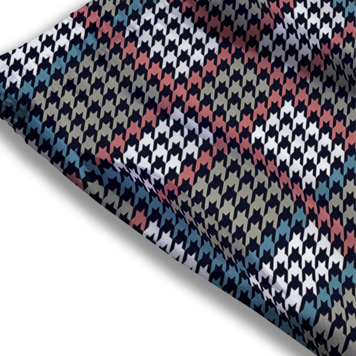 White Houndstooth And Blue Red Print Mesh Shorts - Image 3