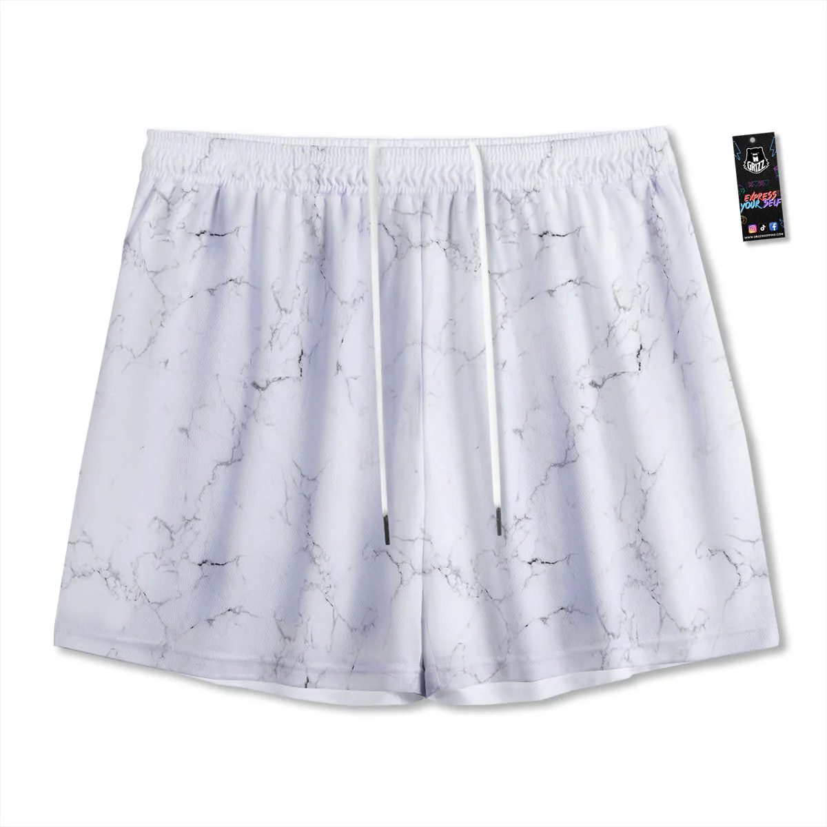 White Marble Pattern Mesh Shorts