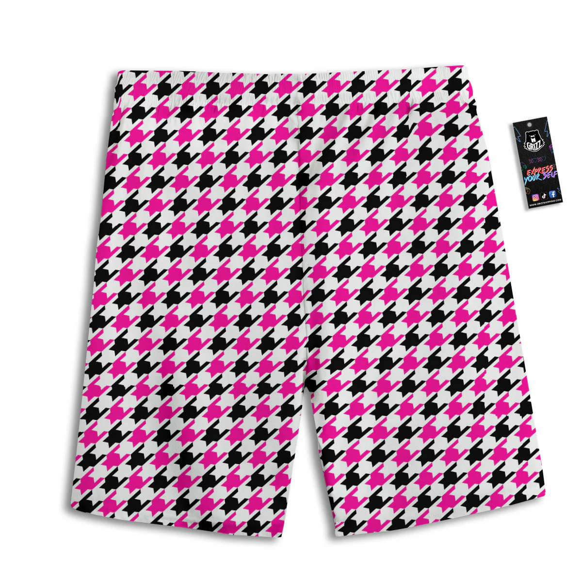 White Pink And Black Houndstooth Print Men's Athletic Shorts - Image 2