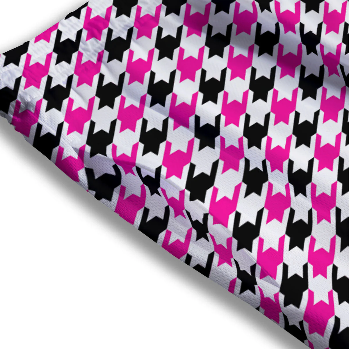 White Pink And Black Houndstooth Print Mesh Shorts - Image 3