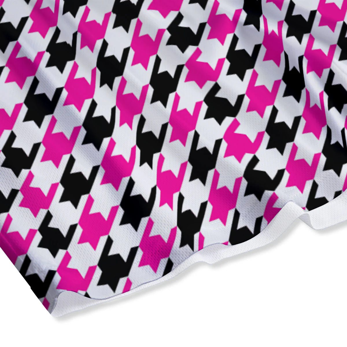 White Pink And Black Houndstooth Print Mesh Shorts - Image 4