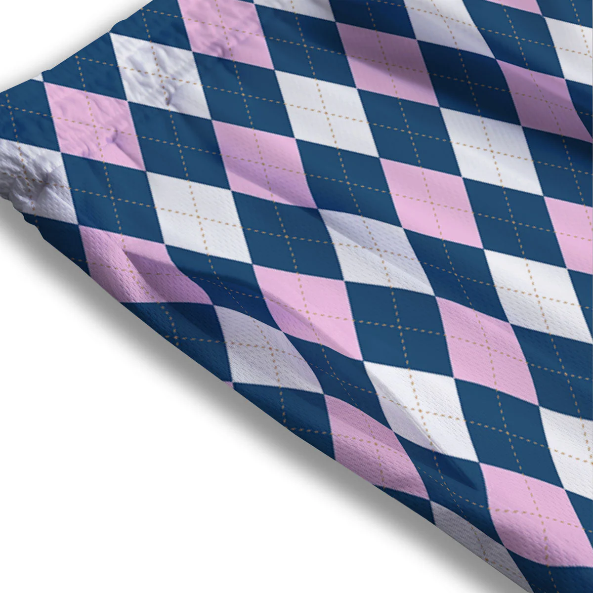 White Pink And Blue Argyle Print Pattern Mesh Shorts - Image 3
