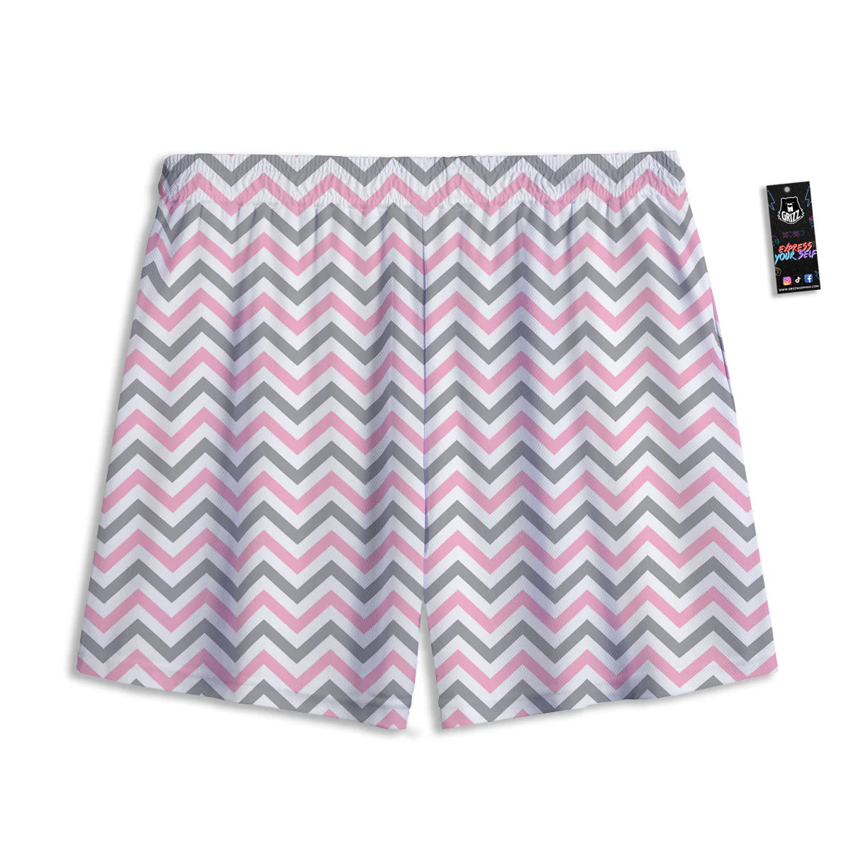 White Pink And Grey Chevron Print Mesh Shorts - Image 2