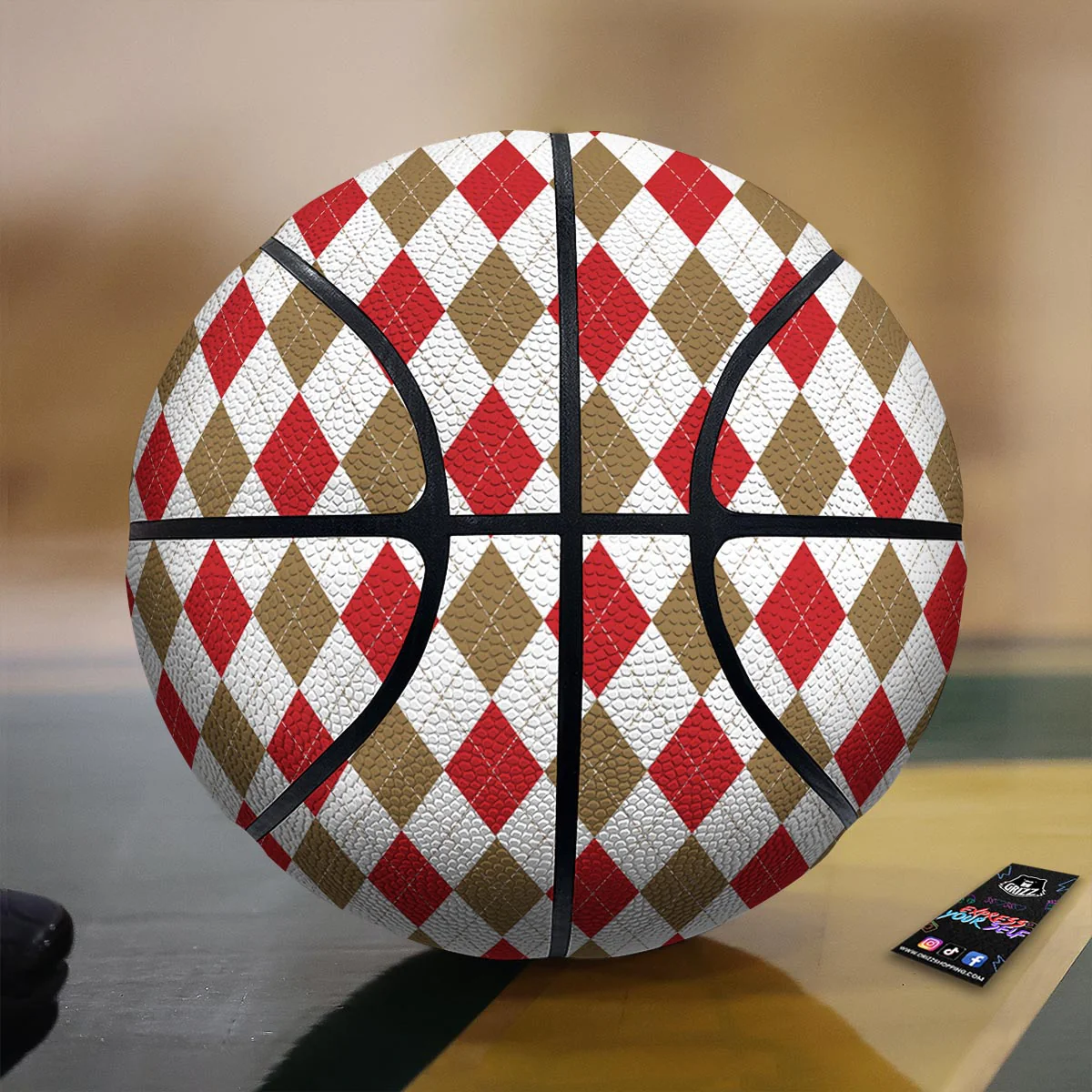 White Red And Beige Argyle Print Pattern Basketball