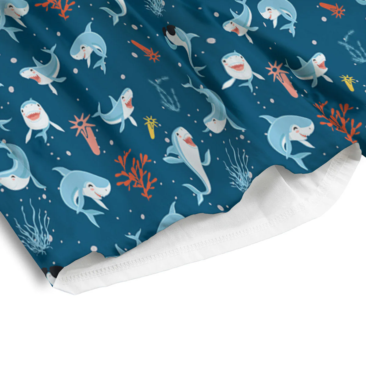 White Shark Cartoon Print Pattern Men's Athletic Shorts - Image 4