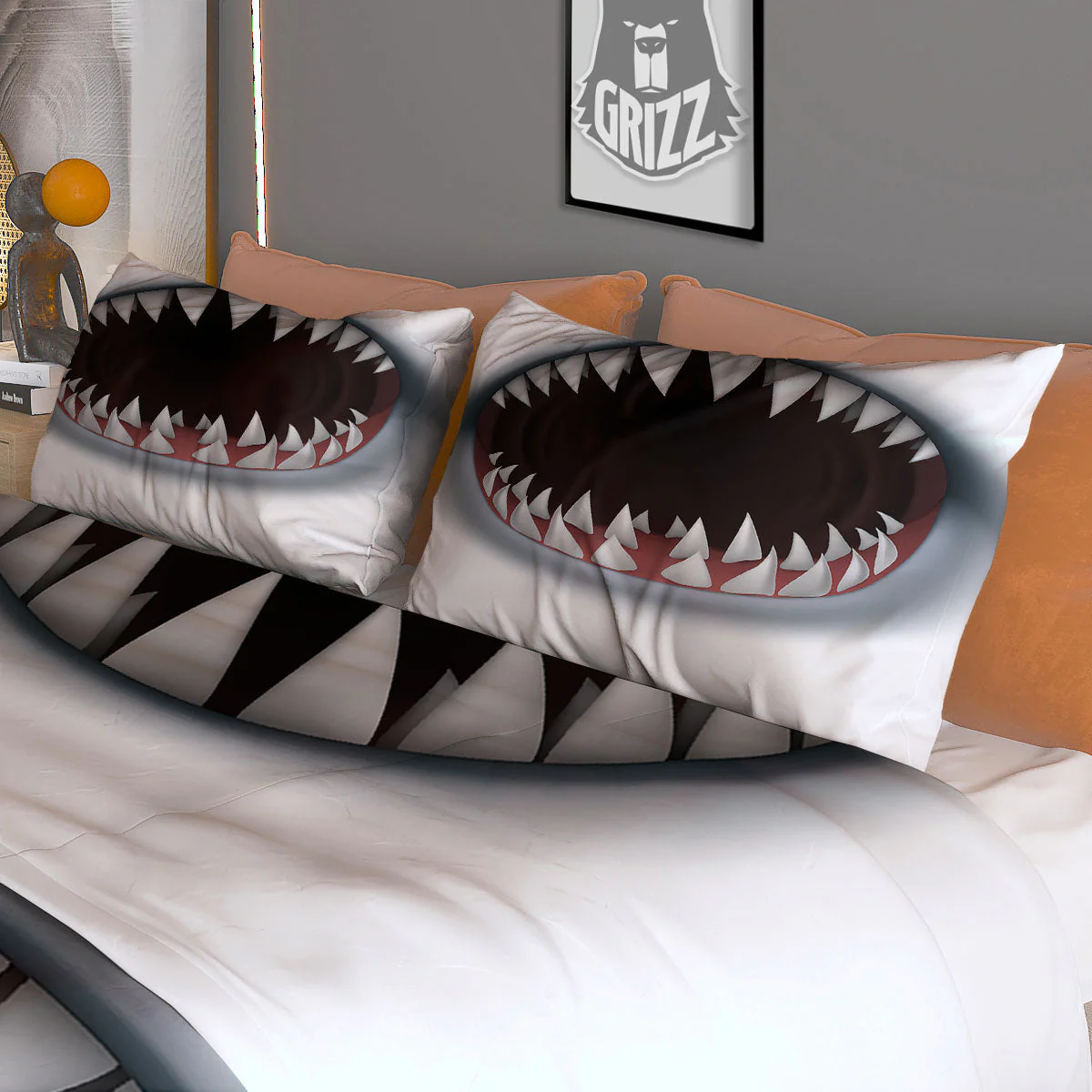 White Shark Open Mouth Print Duvet Cover Bedding Set - Image 3