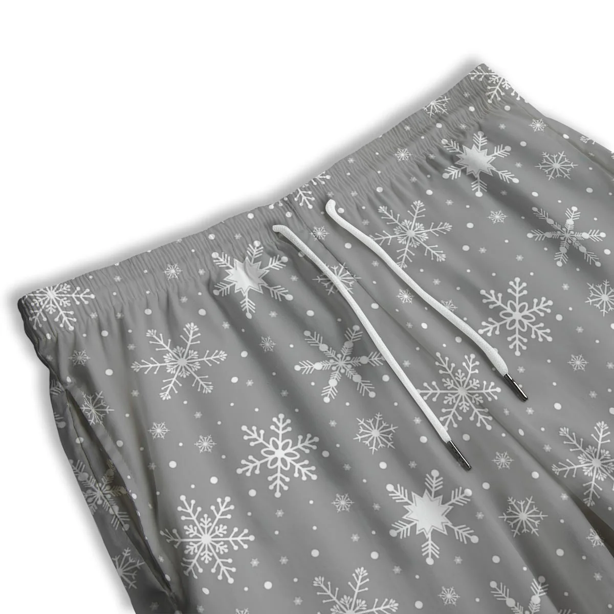 White Snowflake And Silver Print Pattern Men's Athletic Shorts - Image 3