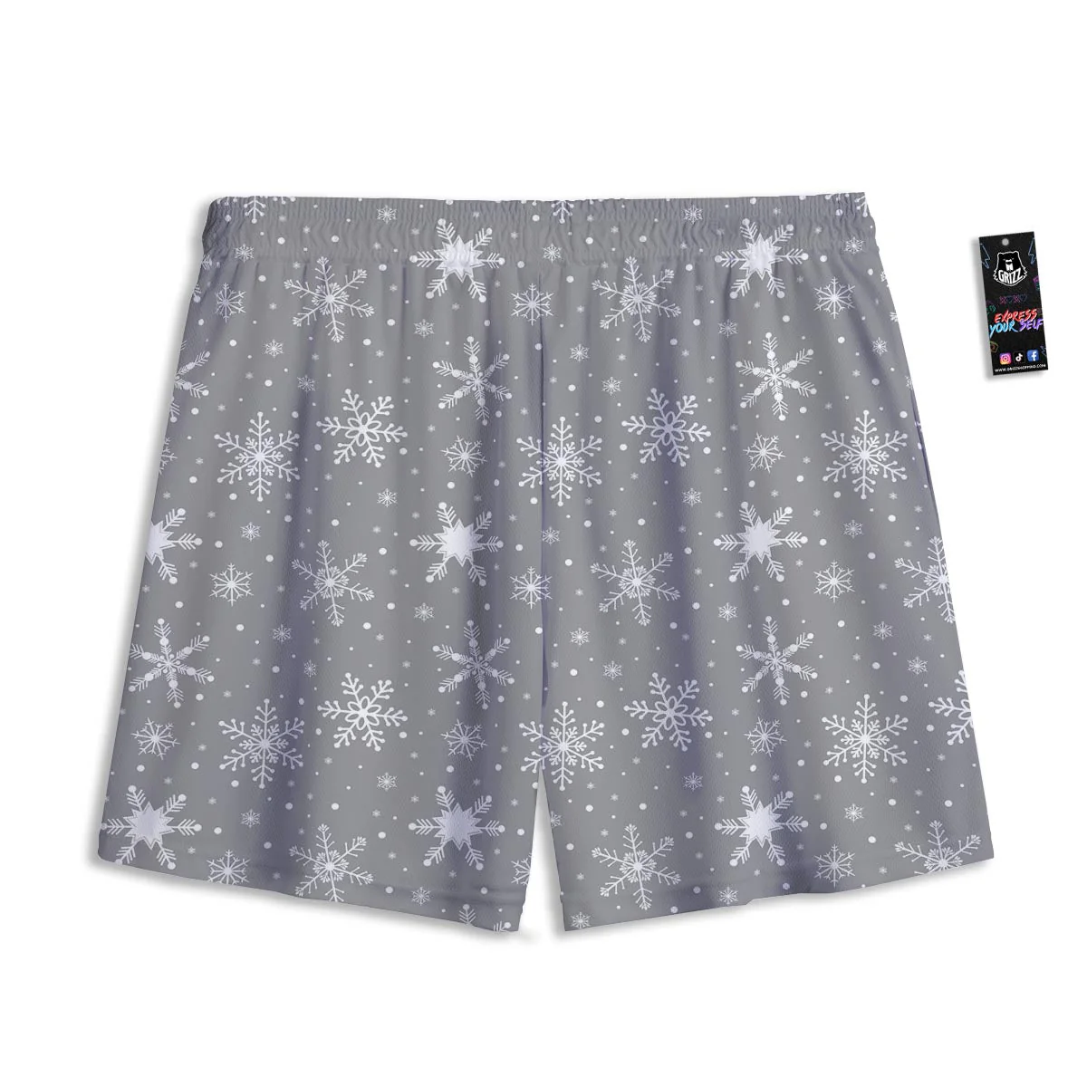 White Snowflake And Silver Print Pattern Mesh Shorts - Image 2