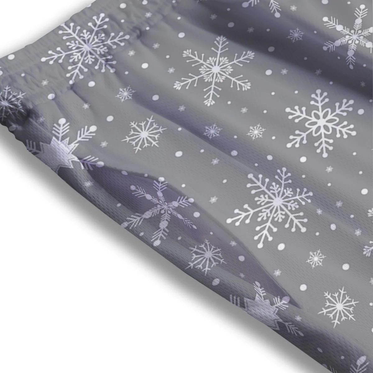 White Snowflake And Silver Print Pattern Mesh Shorts - Image 3