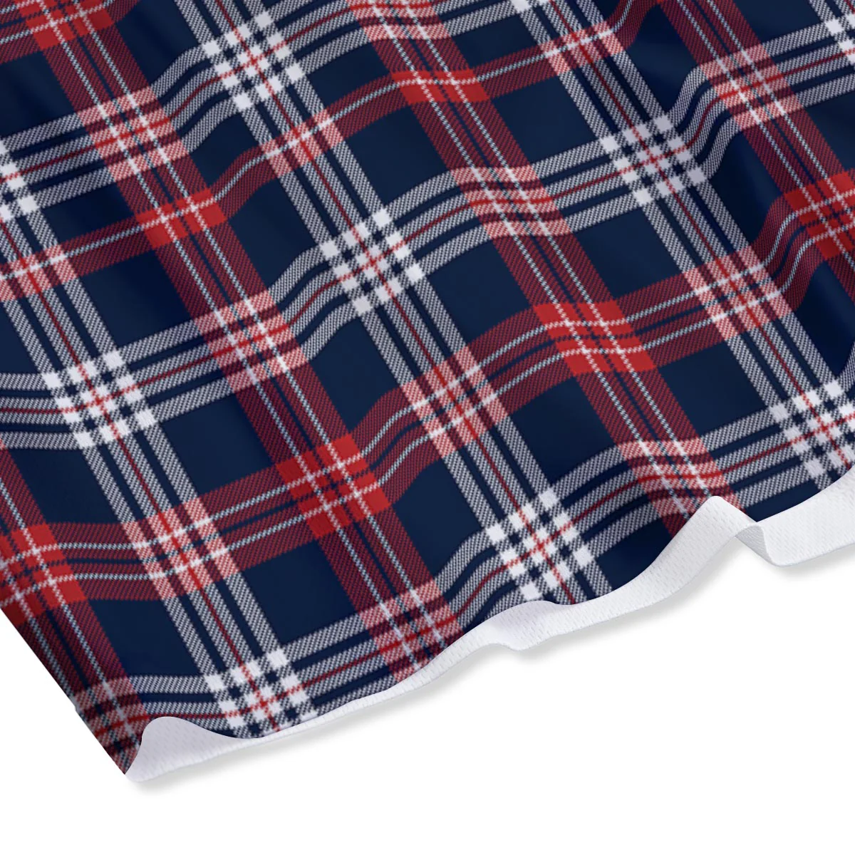 White Tartan And Blue Red Print Pattern Mesh Shorts - Image 4