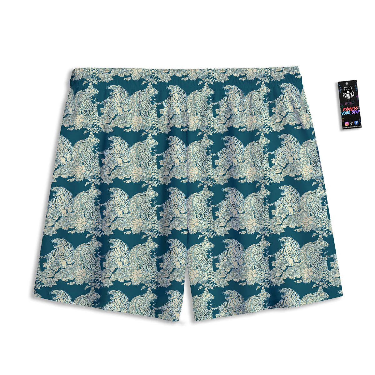 White Tiger Japanese Print Pattern Mesh Shorts - Image 2
