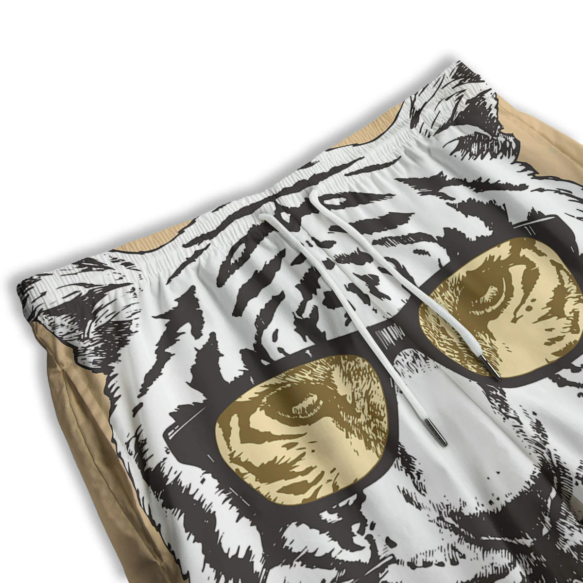 White Tiger With Sunglasses Print Pattern Men's Athletic Shorts - Image 3
