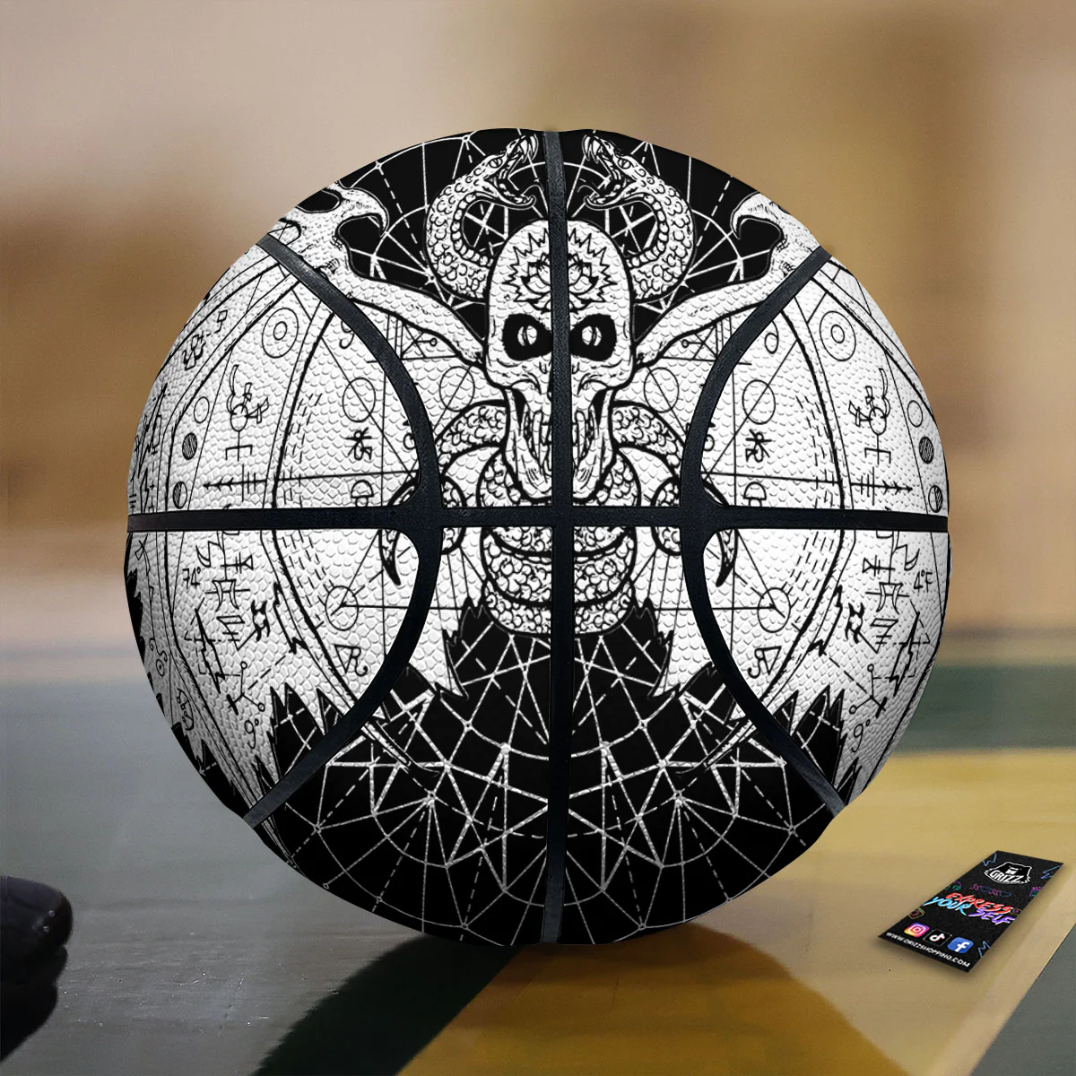 Wicca Devil Skull White And Black Print Basketball