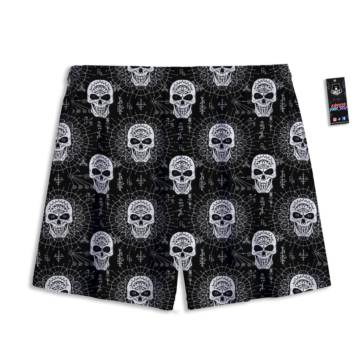 Wicca Evil Skull White And Black Print Mesh Shorts - Image 2
